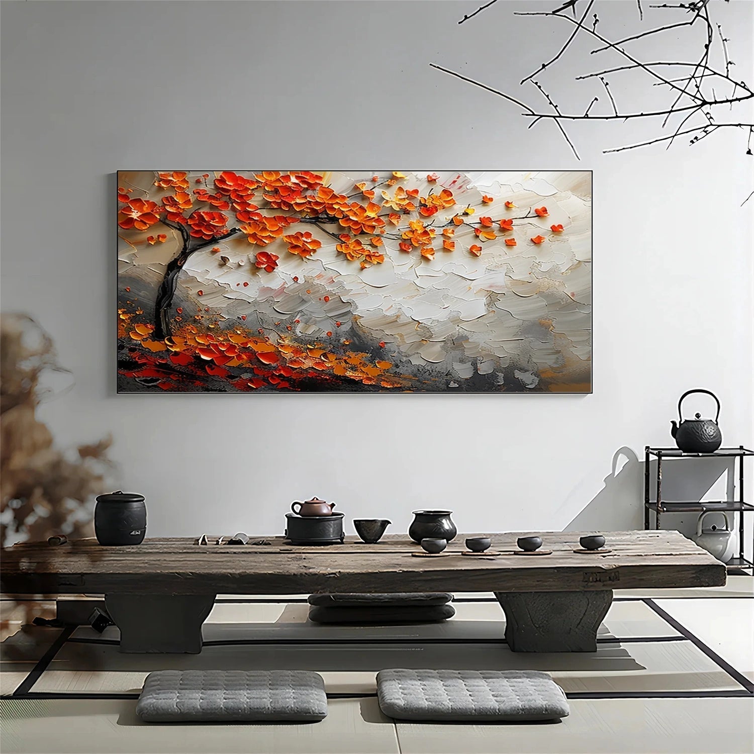 Large Abstract Orange Foliage | Textured Tree Oil Painting #JJ 302
