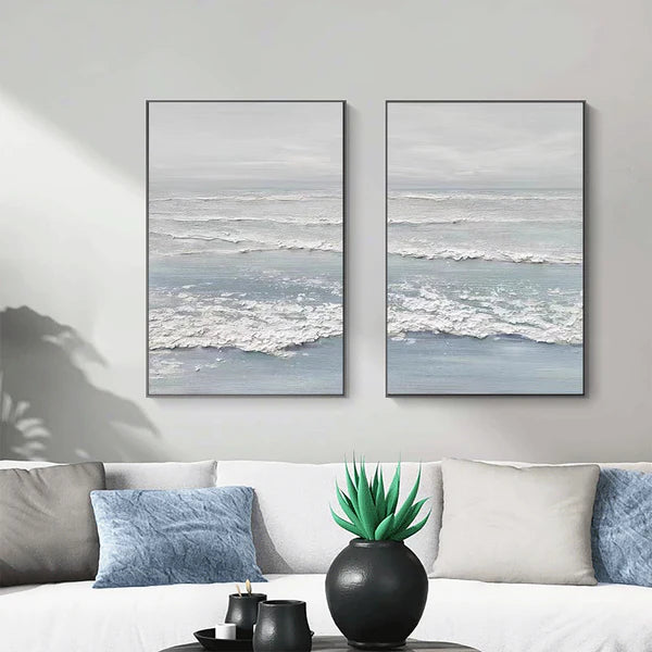 Large Textured Ocean Wall Art Serene Coastal Art Set of 2 #ZZ 048