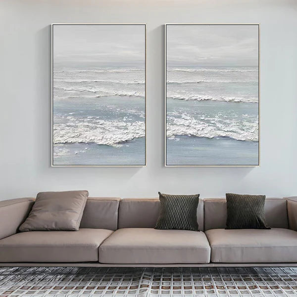 Large Textured Ocean Wall Art Serene Coastal Art Set of 2 #ZZ 048