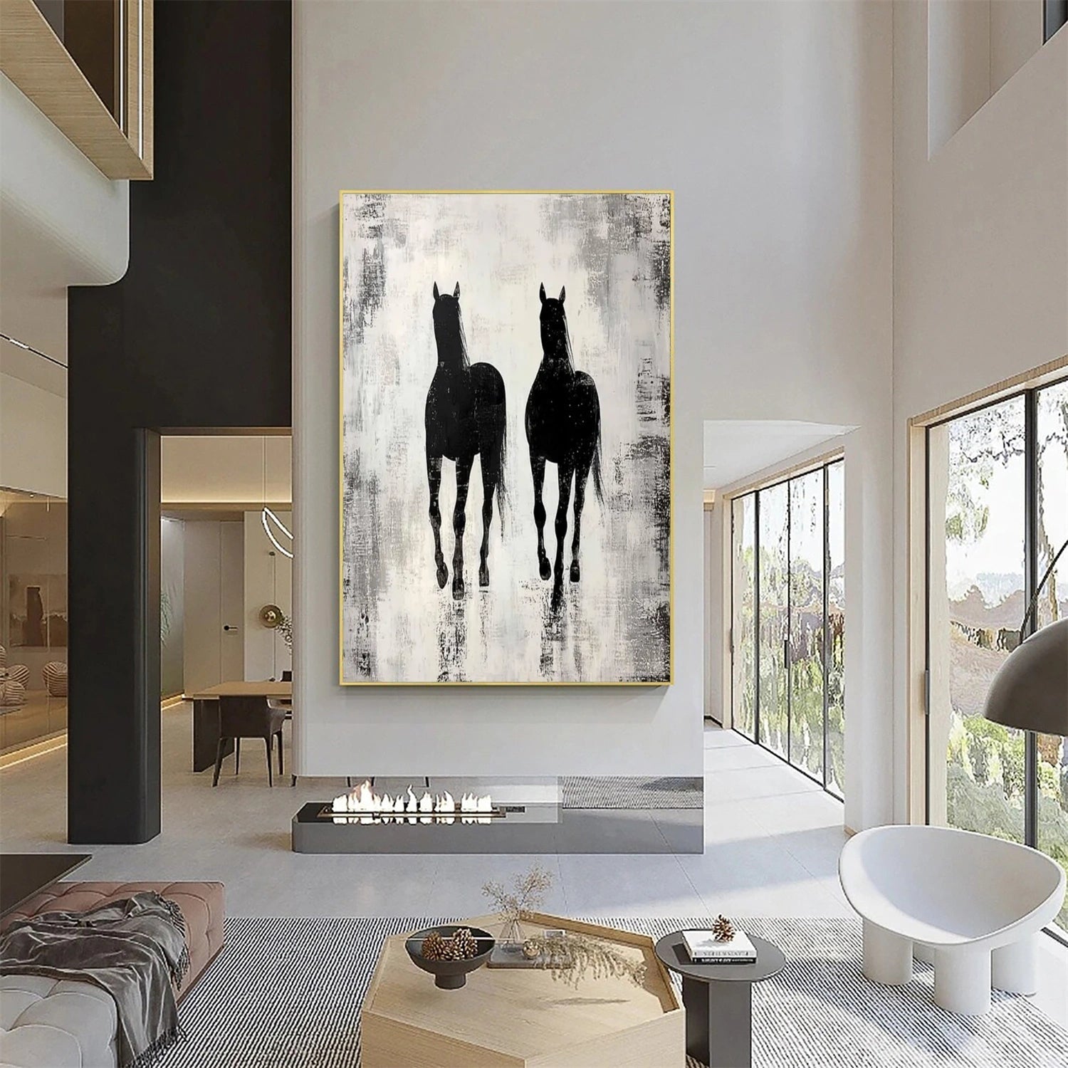 Abstract Equine Duo: Minimalist Black Horse Silhouettes #ZZ 034