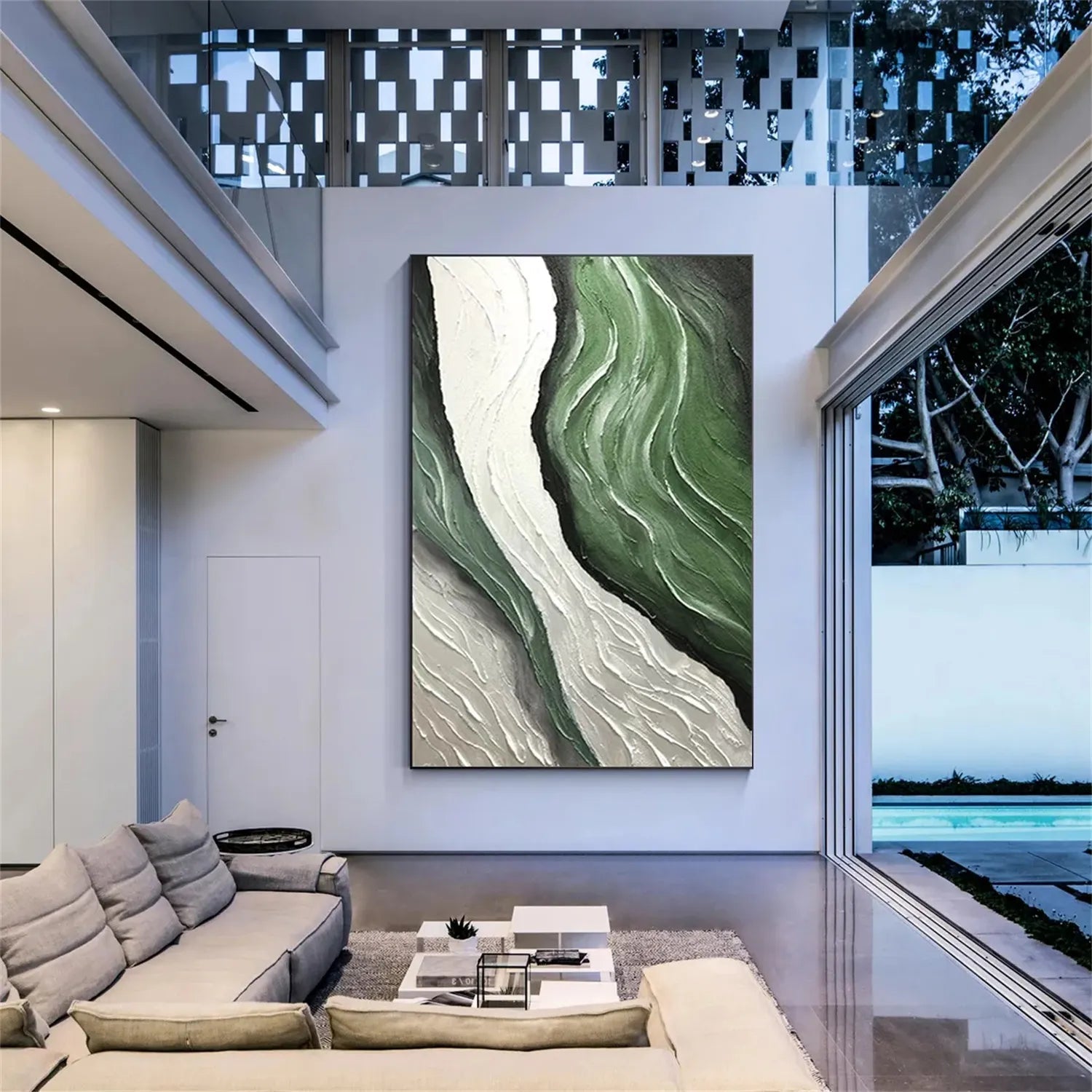 Handmade Abstract Art Green Ocean Wave  Large Wall Art #JJ 221
