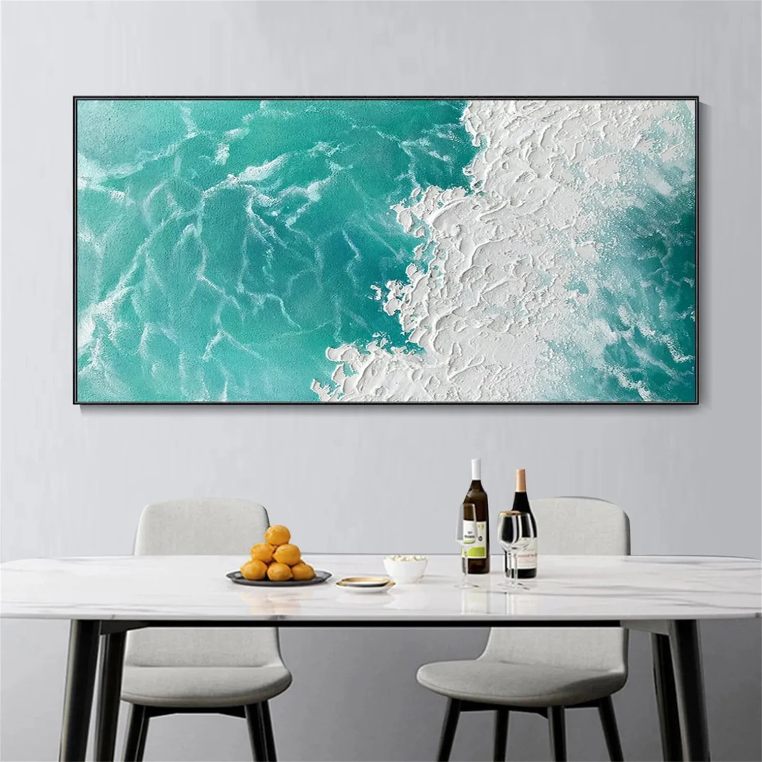 Textured Seascape Painting - Modern Blue Beige Wall Art #JJ 191