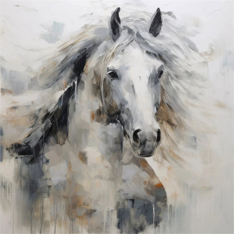 Expressive White Horse Painting | Large Modern Equine Wall Art #ZZ 152