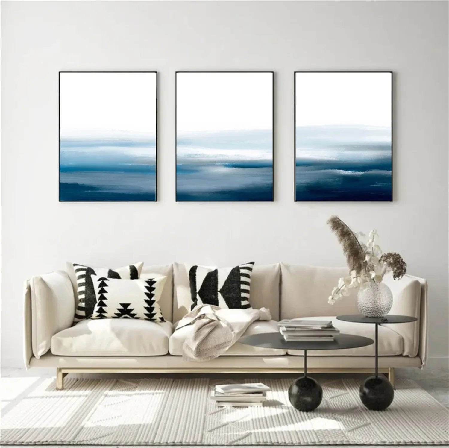 Blue & White Minimalist Ocean Abstract  Wall Art #JJ 204