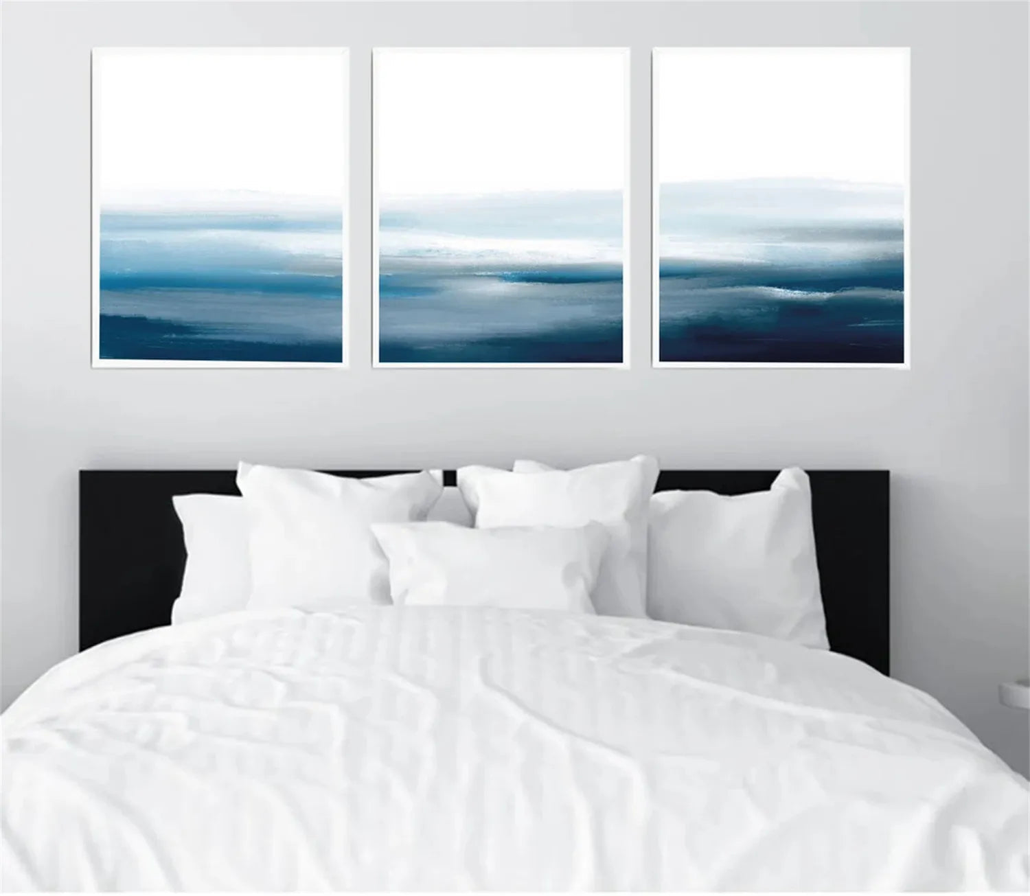 Blue & White Minimalist Ocean Abstract  Wall Art #JJ 204