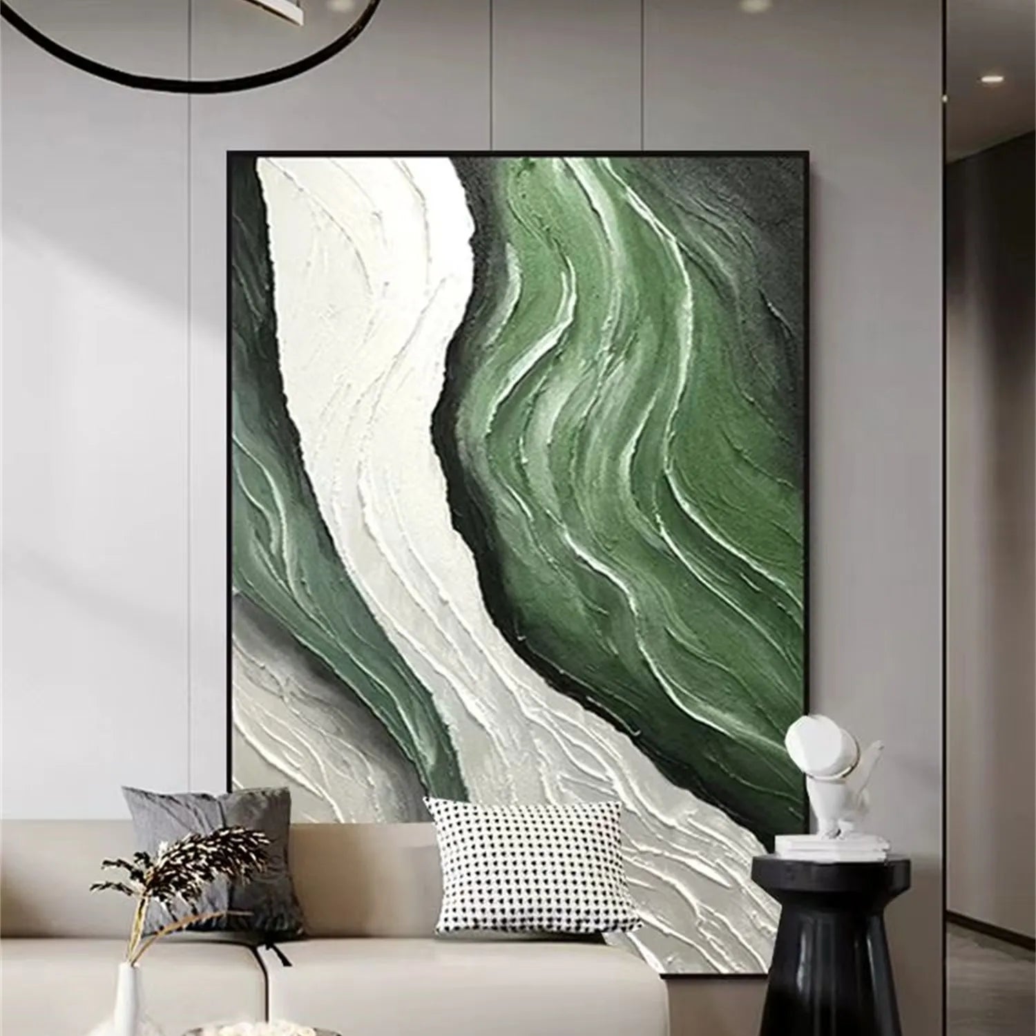 Handmade Abstract Art Green Ocean Wave  Large Wall Art #JJ 221