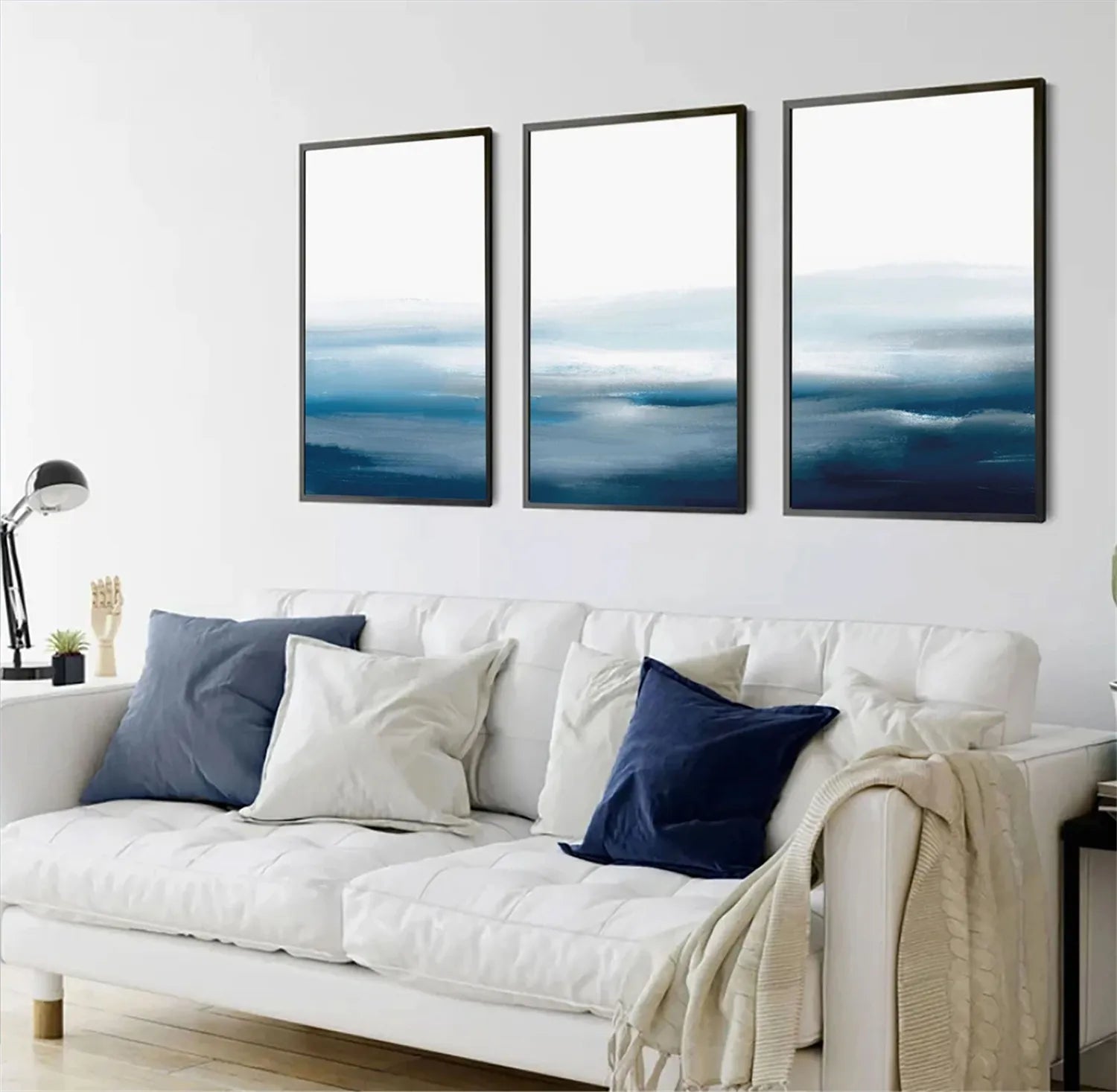 Blue & White Minimalist Ocean Abstract  Wall Art #JJ 204