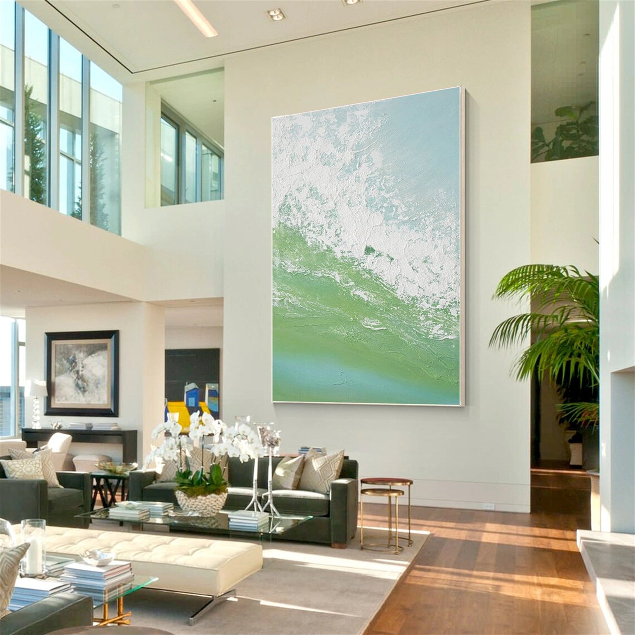 Handcrafted Wall Art - Blue Green Abstract Wave for Office Decor #JJ 147