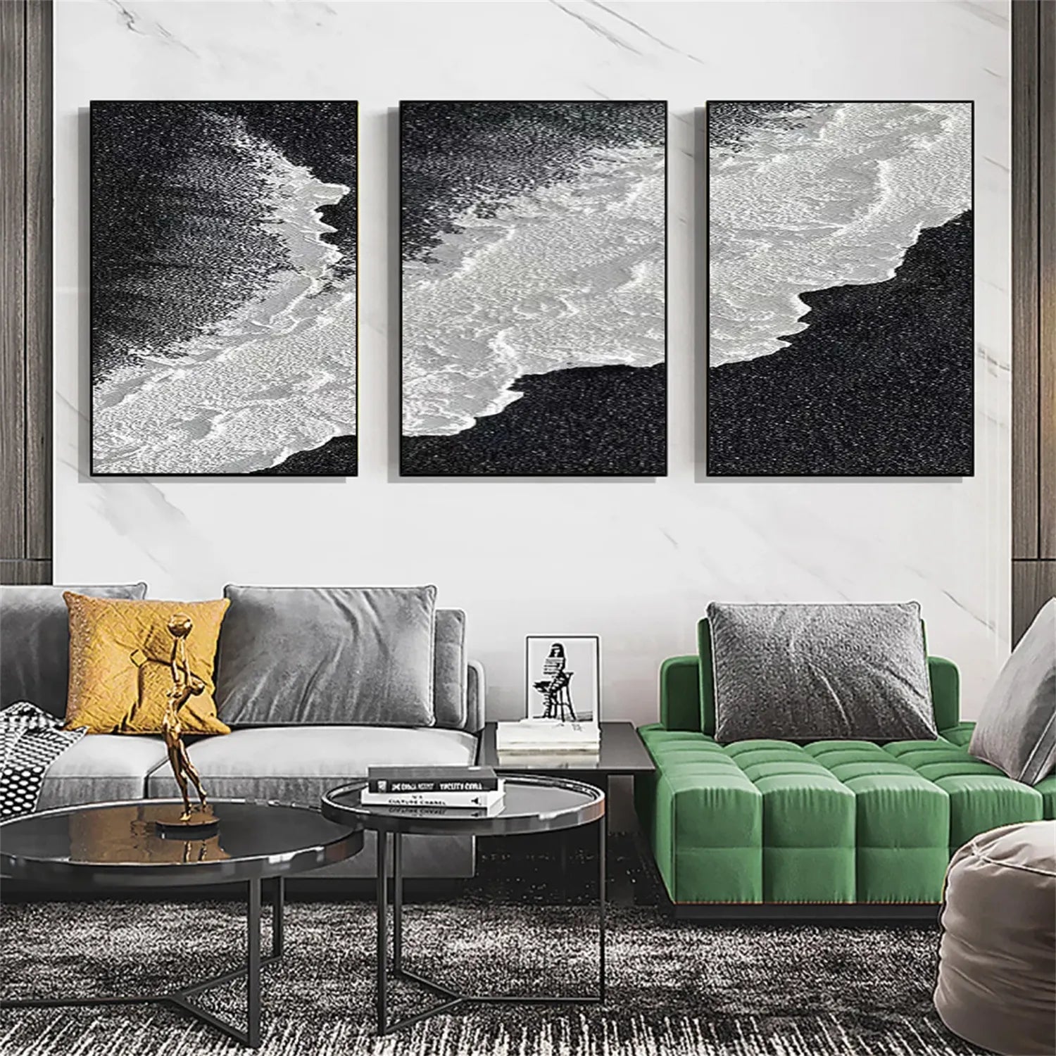 Serene Black White Coast - Textured Minimalist  Wall Art #JJ 205