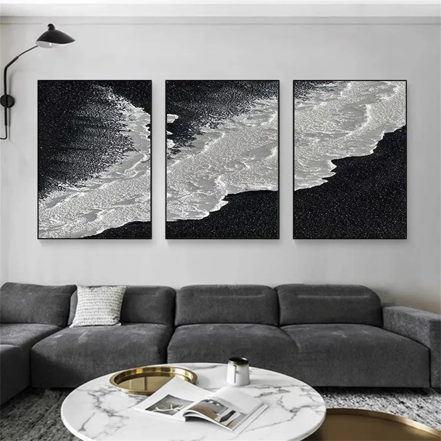 Serene Black White Coast - Textured Minimalist  Wall Art #JJ 205