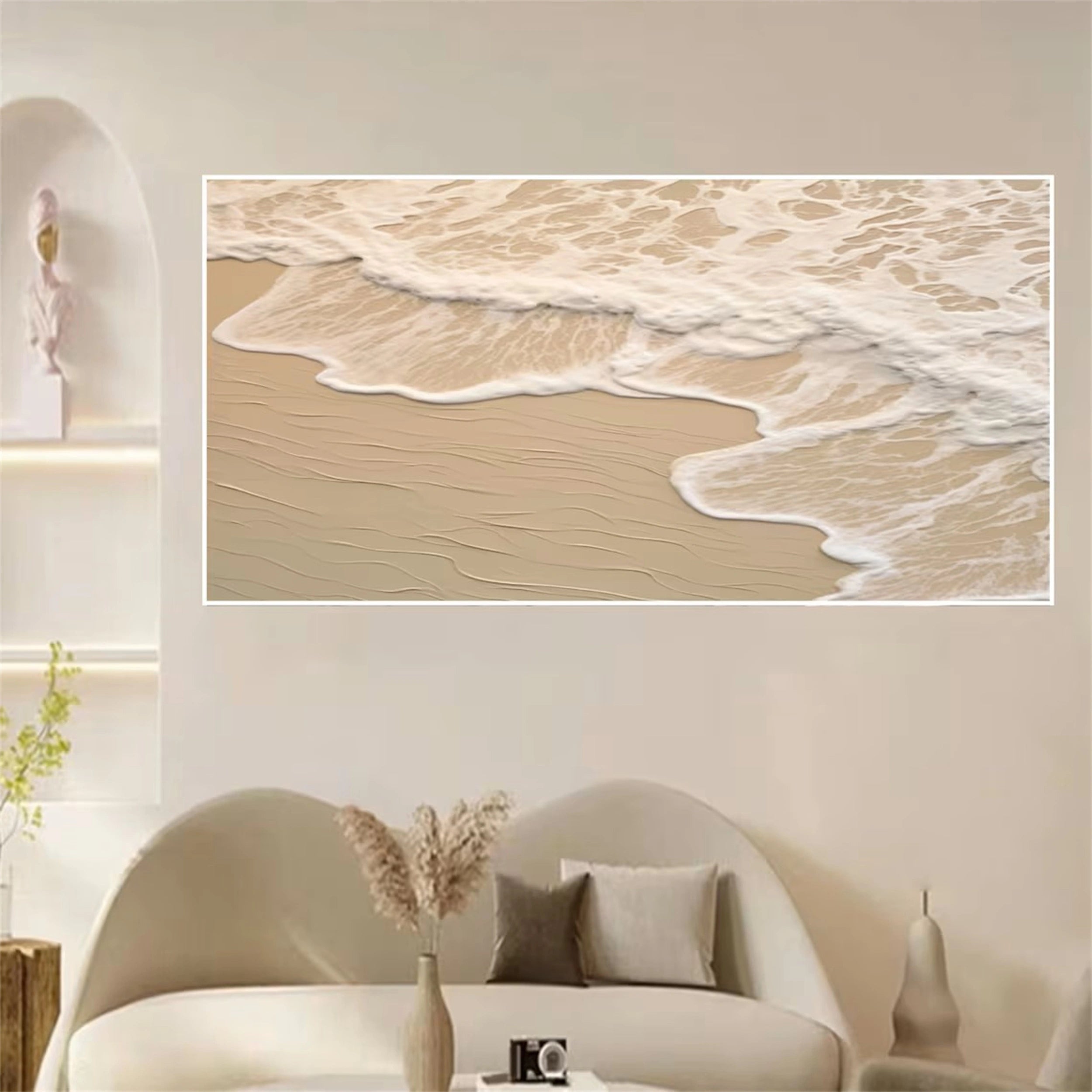 Beige Beach Painting - Sea Waves Texture Painting Canvas #JJ 264