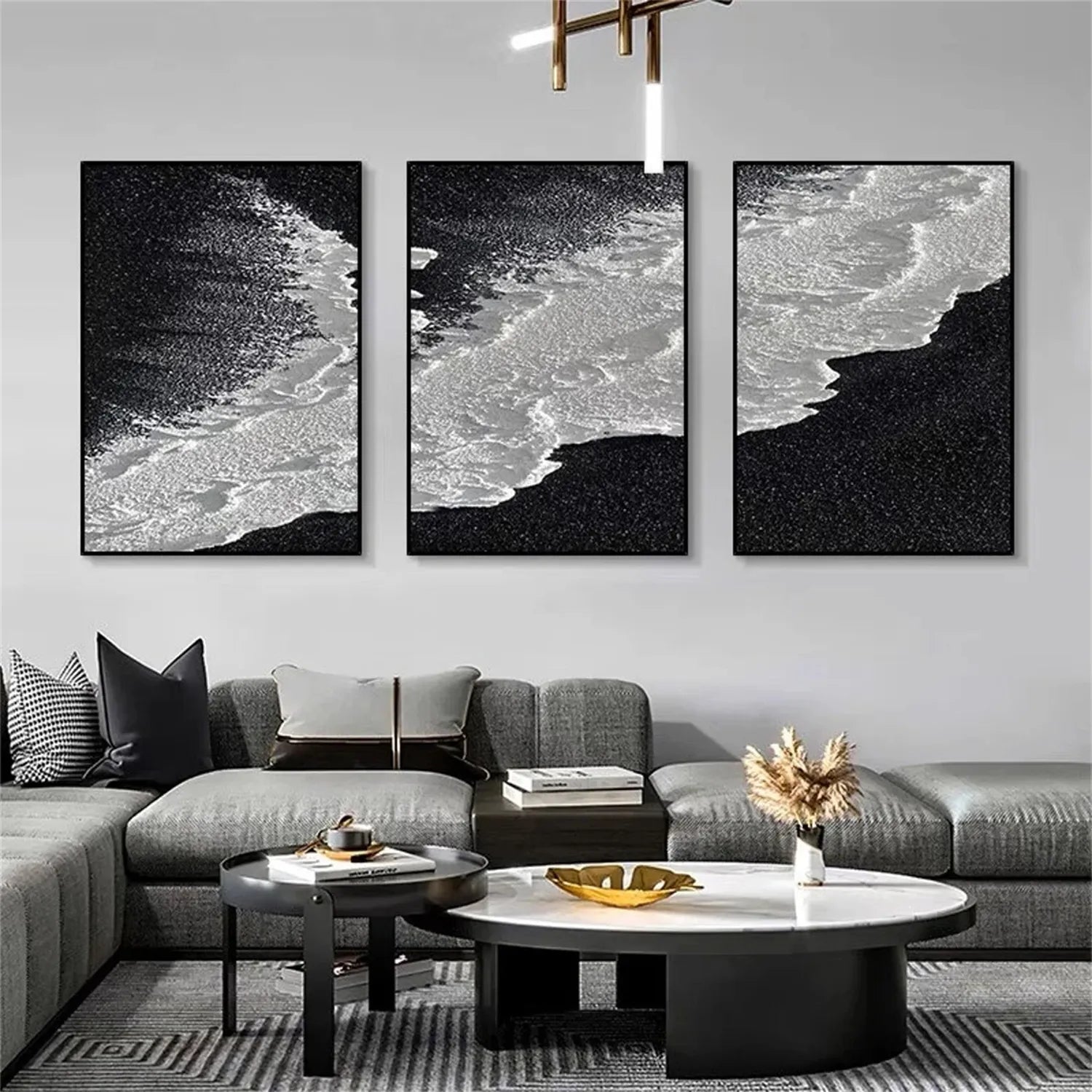 Serene Black White Coast - Textured Minimalist  Wall Art #JJ 205