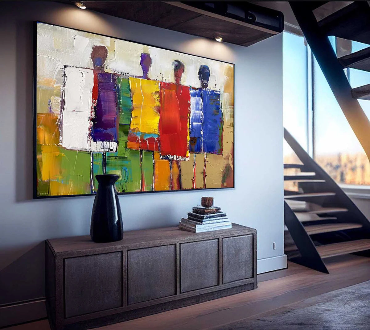 Modern Abstract Figures Oil Painting - Colorful Group Art #JJ 049