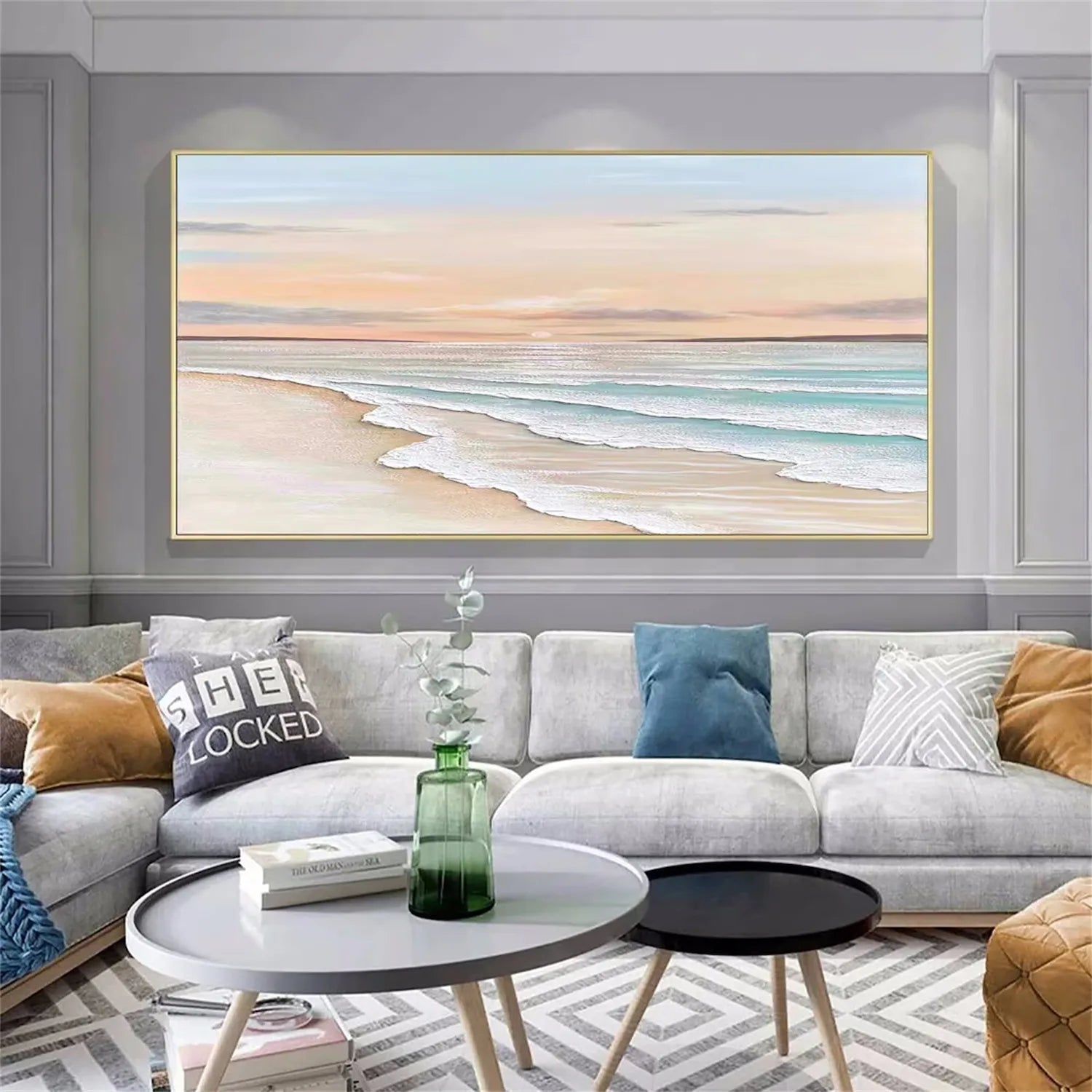Oversized Coastal Artwork | Modern Beach Painting Above Couch #ZZ 057