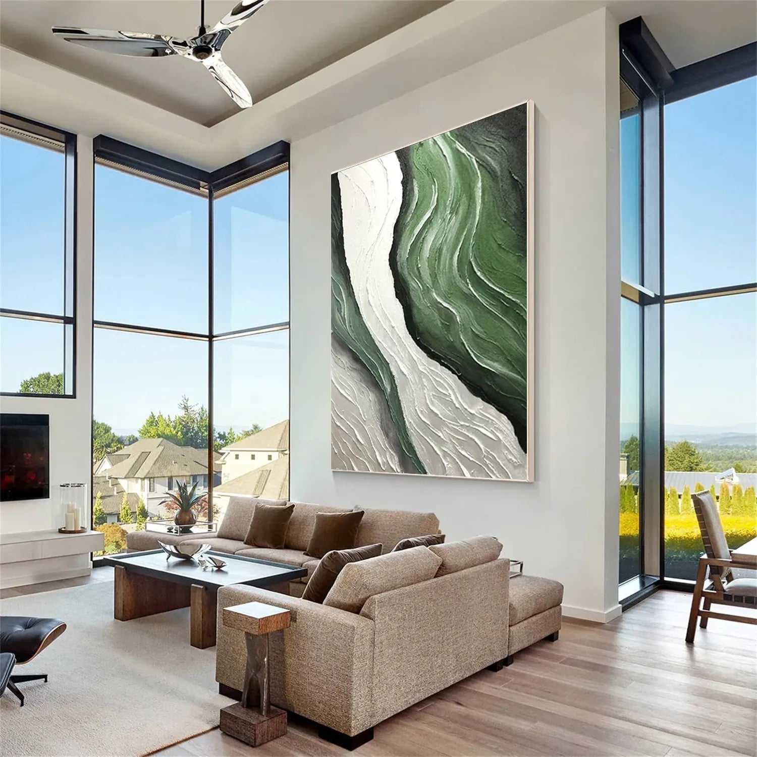 Handmade Abstract Art Green Ocean Wave  Large Wall Art #JJ 221