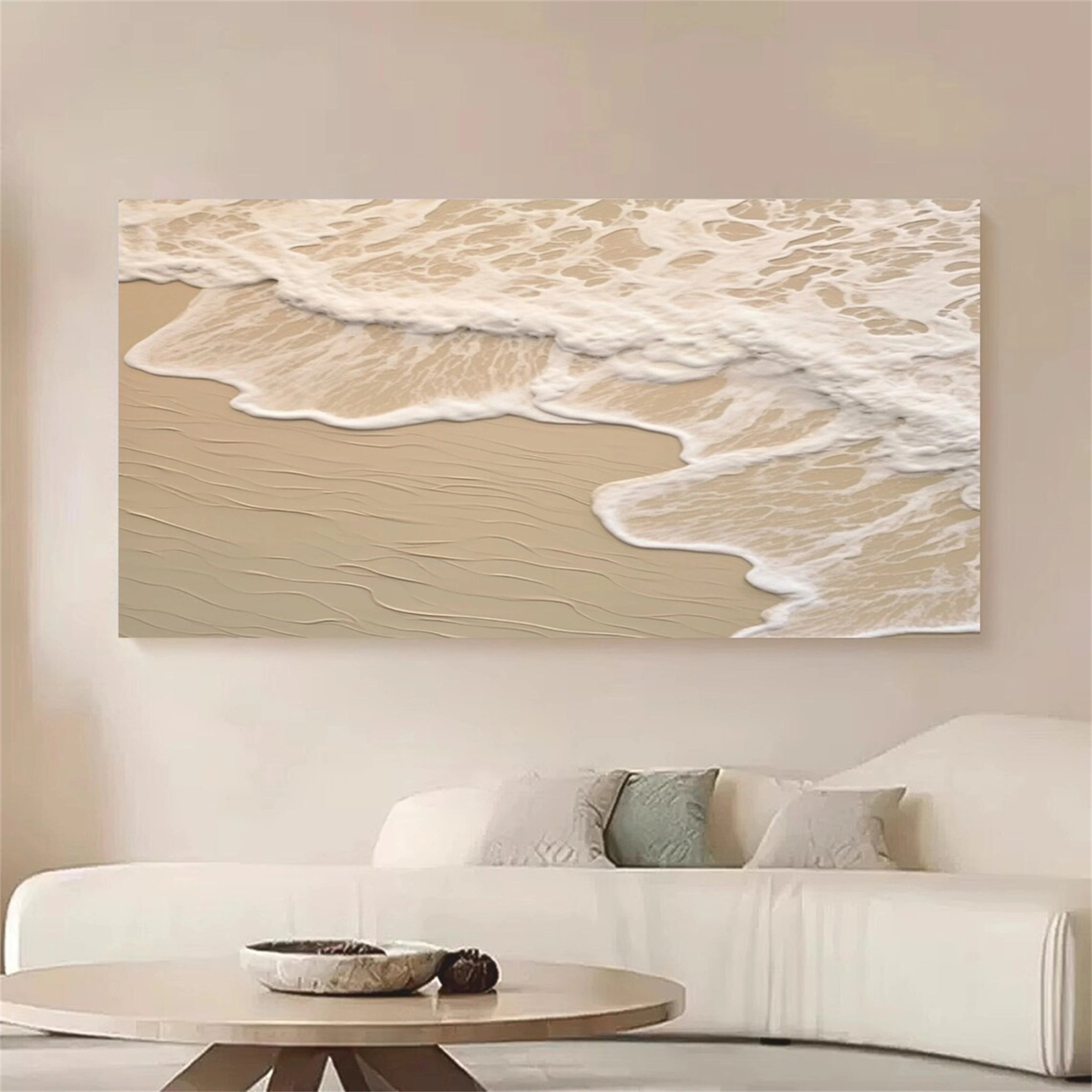 Beige Beach Painting - Sea Waves Texture Painting Canvas #JJ 264