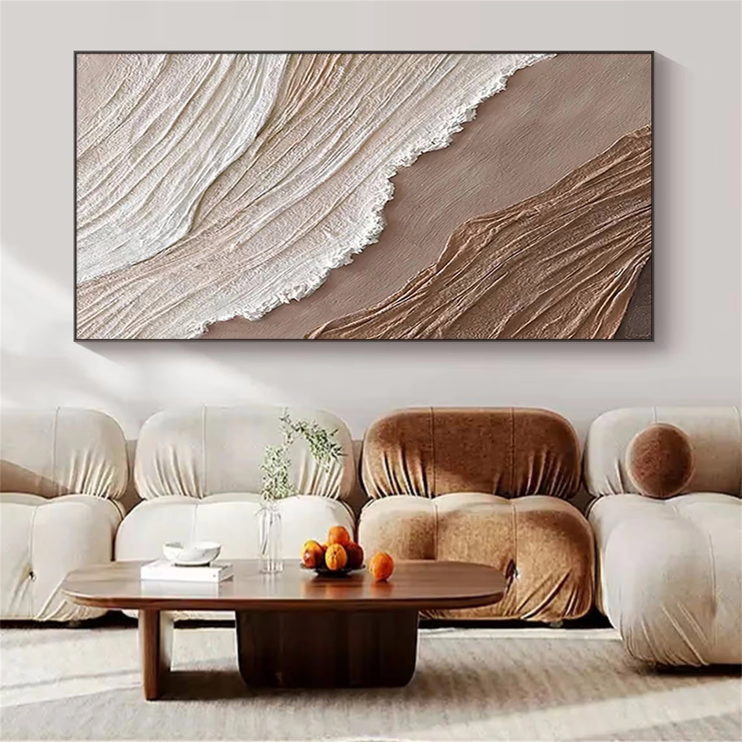 Oversized Neutral Canvas Wall Art Textured Ocean Panels #ZZ 062