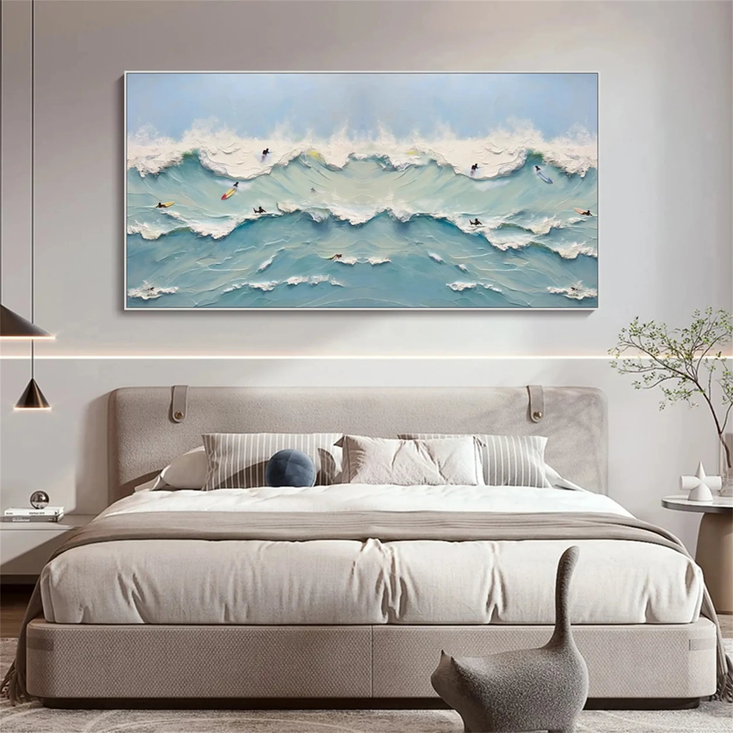 Surfer's Horizon – Textured Ocean Wave Painting Home Decor #JJ 247