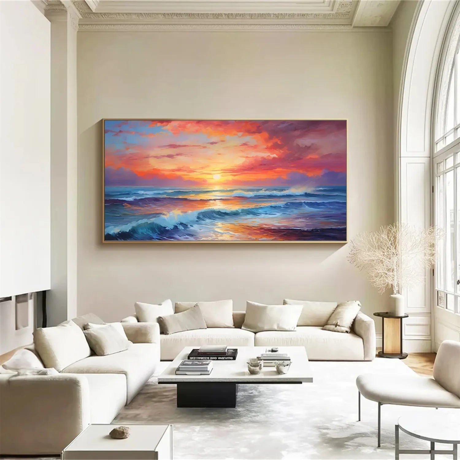 Vibrant Ocean Sunset Wall Art | Extra Large Wave Canvas Painting #ZZ 058