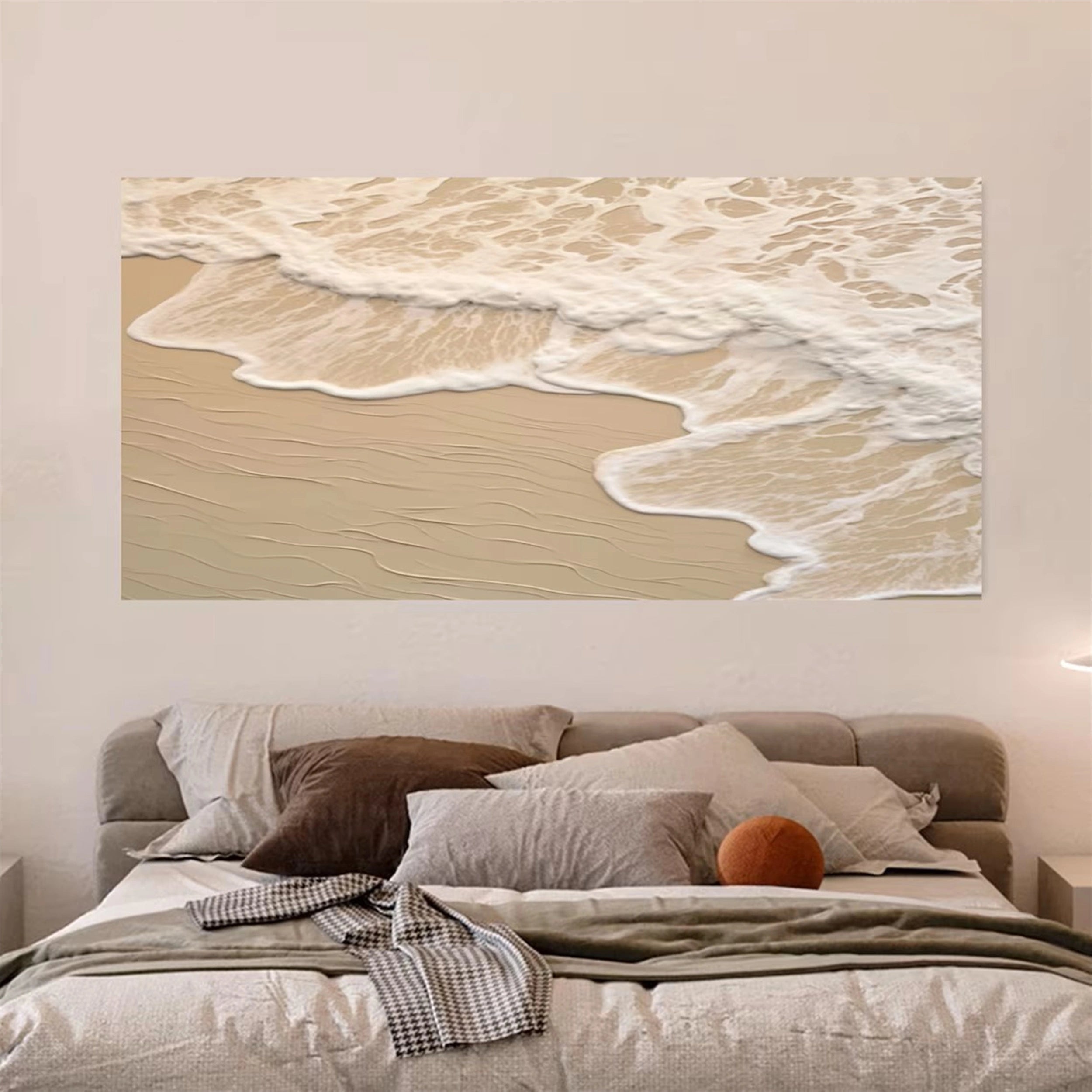 Beige Beach Painting - Sea Waves Texture Painting Canvas #JJ 264