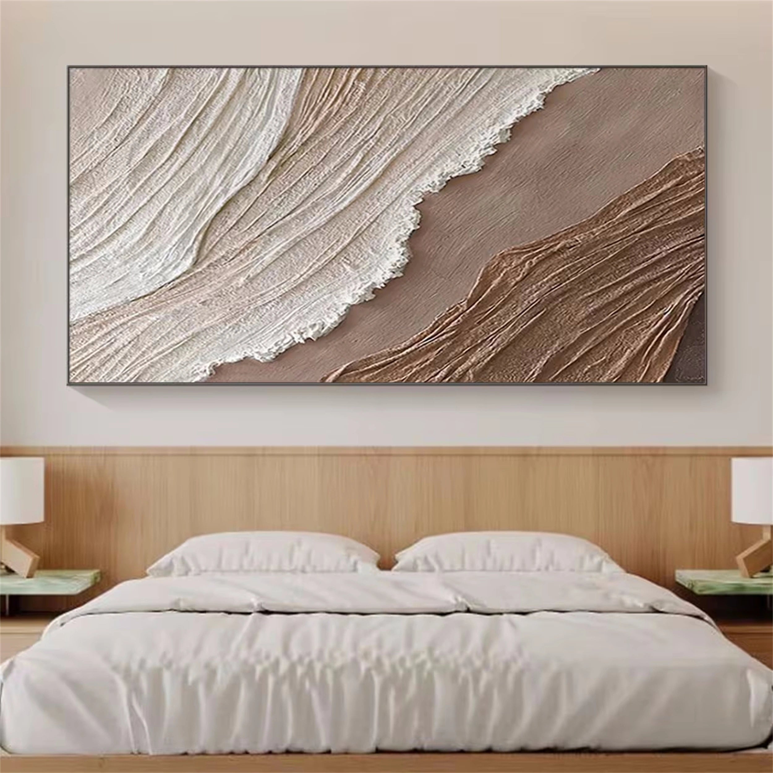 Oversized Neutral Canvas Wall Art Textured Ocean Panels #ZZ 062