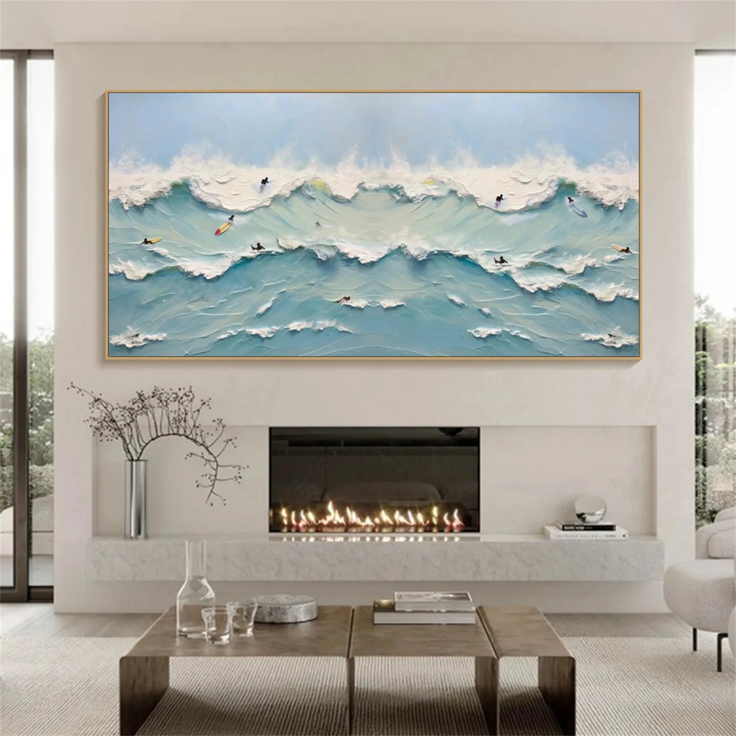 Surfer's Horizon – Textured Ocean Wave Painting Home Decor #JJ 247