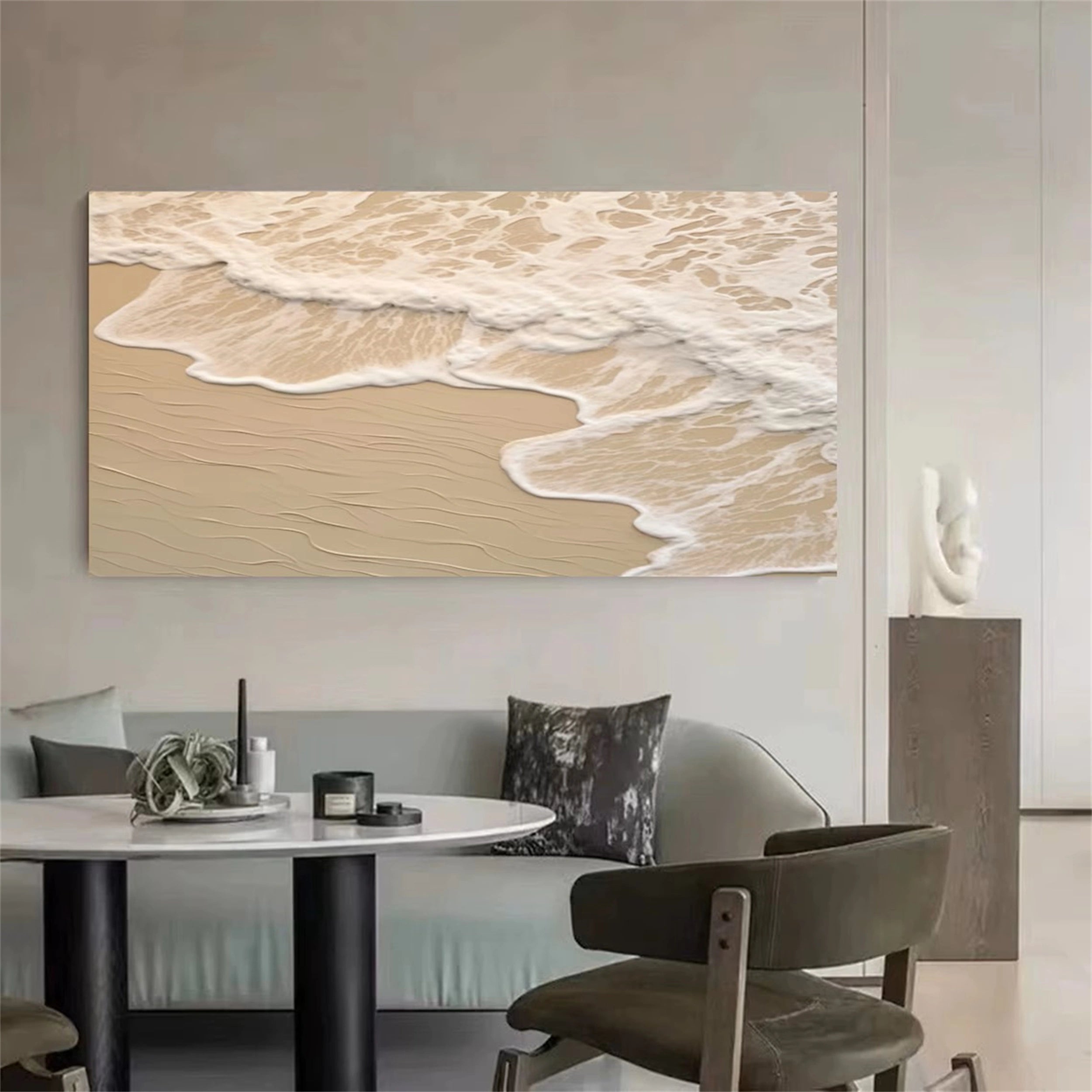 Beige Beach Painting - Sea Waves Texture Painting Canvas #JJ 264
