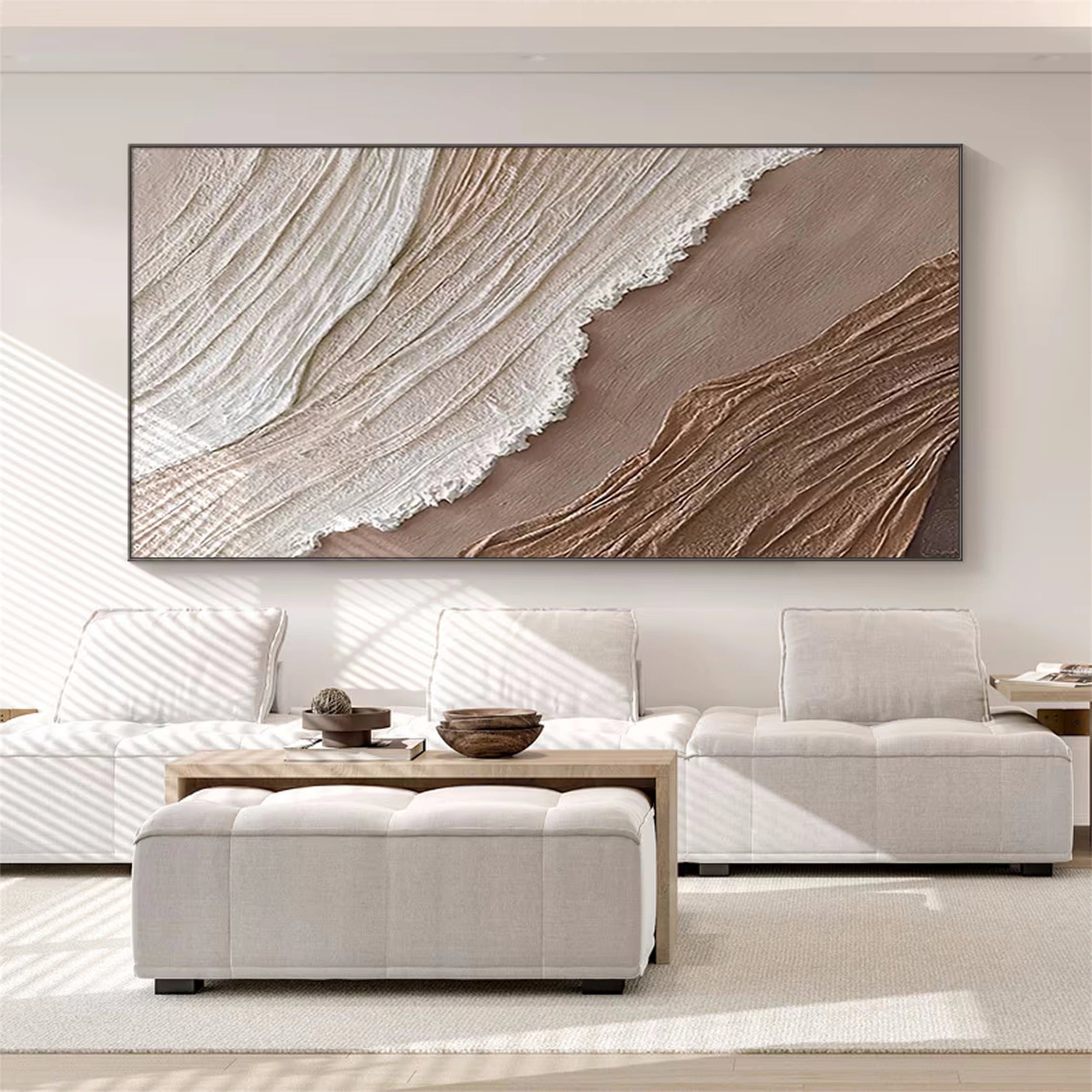 Oversized Neutral Canvas Wall Art Textured Ocean Panels #ZZ 062