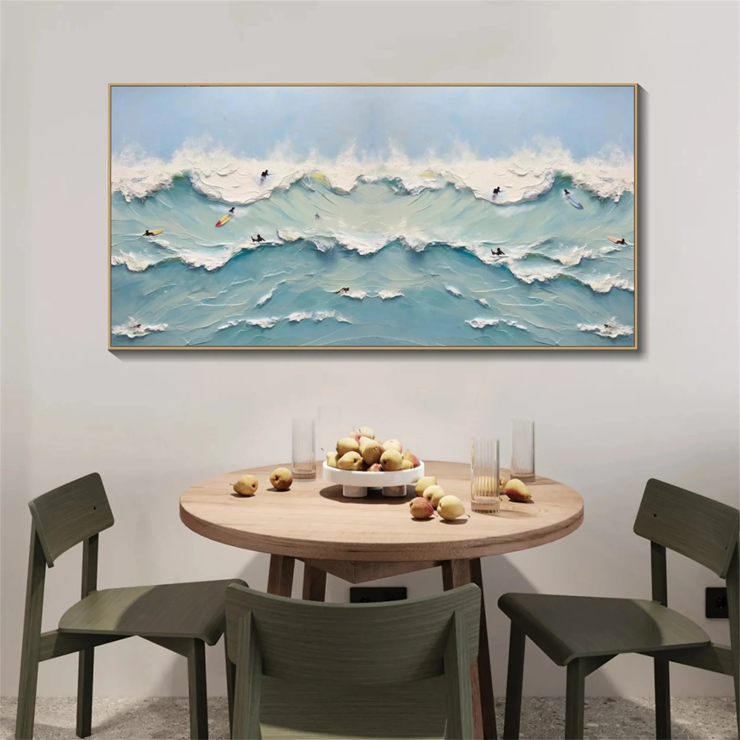 Surfer's Horizon – Textured Ocean Wave Painting Home Decor #JJ 247