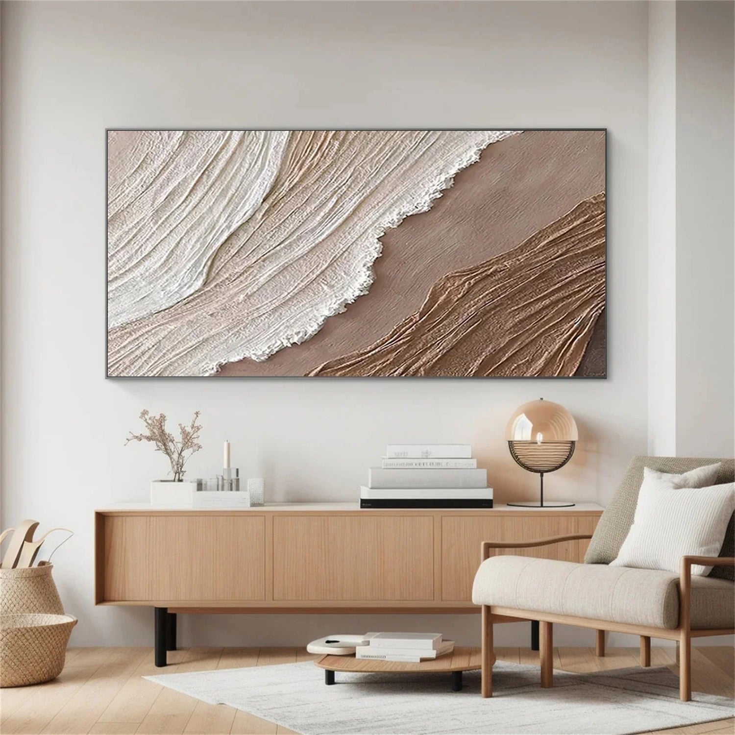 Oversized Neutral Canvas Wall Art Textured Ocean Panels #ZZ 062