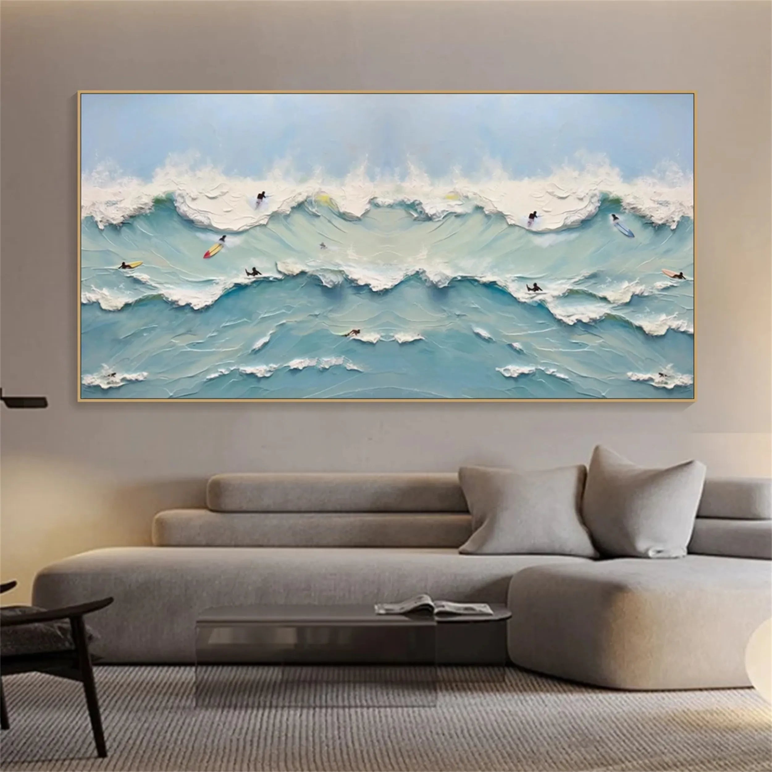 Surfer's Horizon – Textured Ocean Wave Painting Home Decor #JJ 247