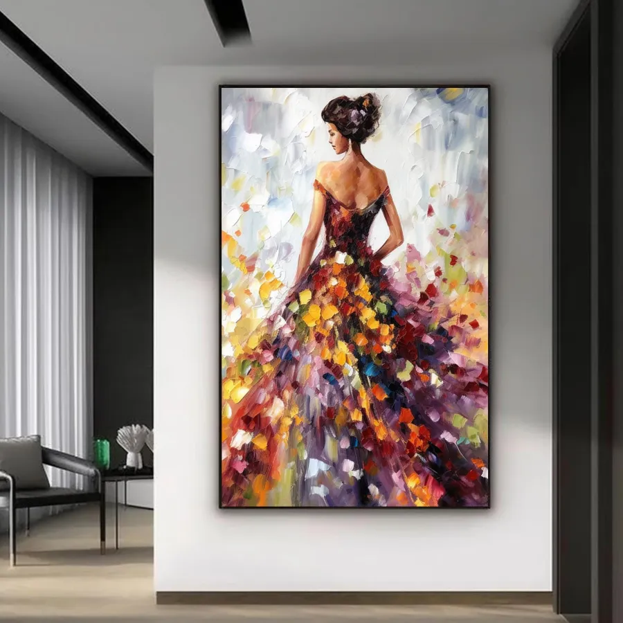 Colorful Abstract Woman Painting | Textured Vertical Canvas Art #ZZ 188
