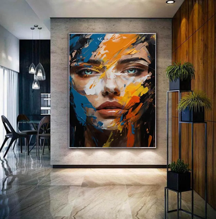 Contemporary Figurative Painting | Large Vertical Abstract Face Canvas Art #ZZ 202