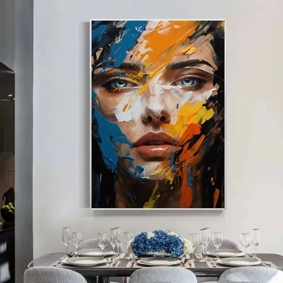Contemporary Figurative Painting | Large Vertical Abstract Face Canvas Art #ZZ 202