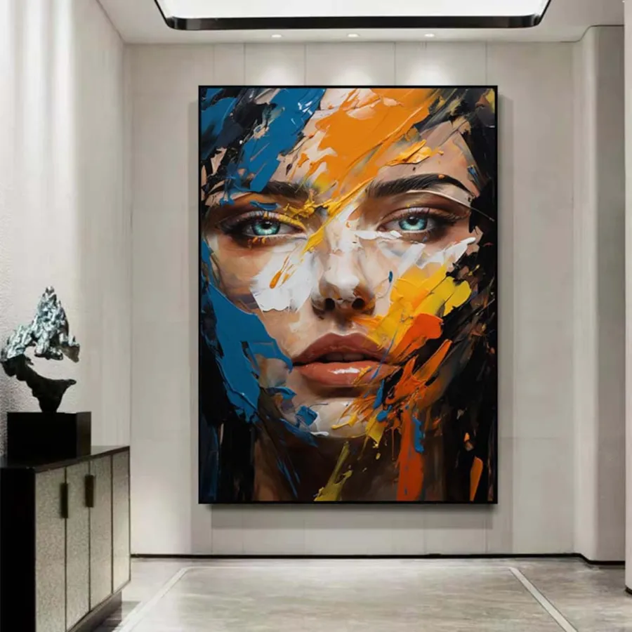 Contemporary Figurative Painting | Large Vertical Abstract Face Canvas Art #ZZ 202