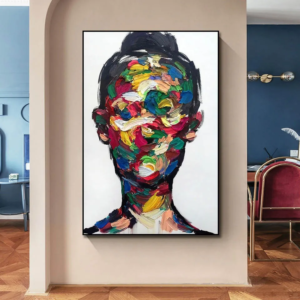 Colorful Abstract Portrait Wall Art | Large Vertical Textured Painting #ZZ 205