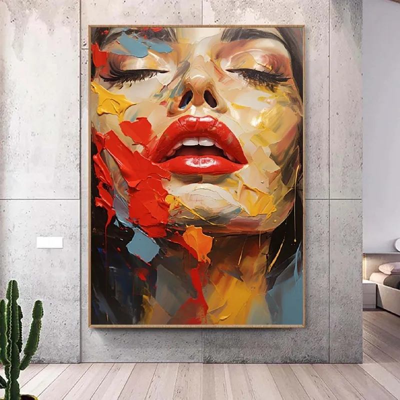 Abstract Woman Face Wall Art | Large Vertical Colorful Portrait Painting #ZZ 200