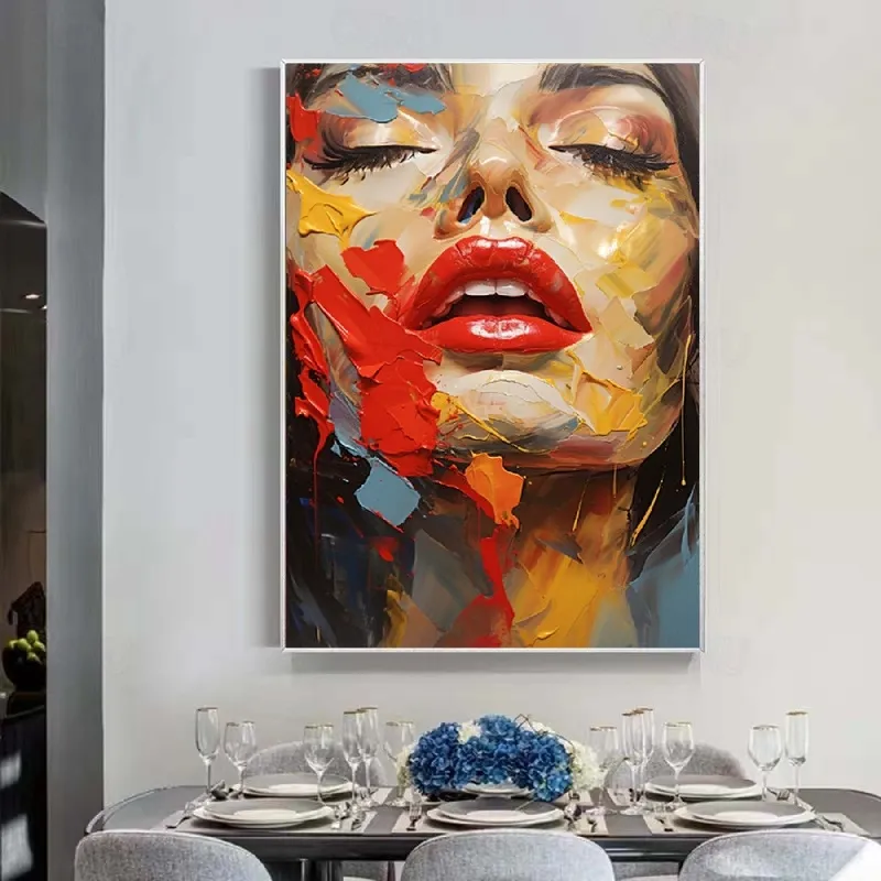 Abstract Woman Face Wall Art | Large Vertical Colorful Portrait Painting #ZZ 200