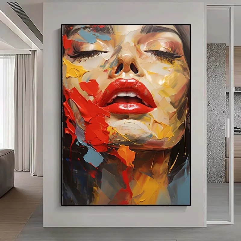 Abstract Woman Face Wall Art | Large Vertical Colorful Portrait Painting #ZZ 200