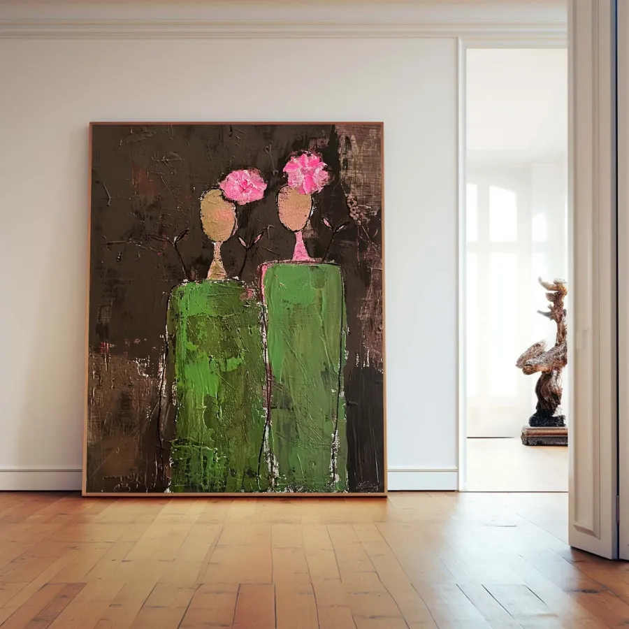 Large Contemporary Wall Art | Abstract Painting Figures Flowers #ZZ 225