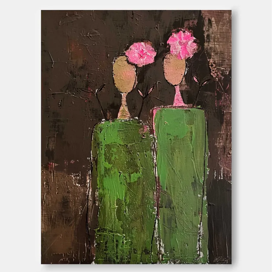 Large Contemporary Wall Art | Abstract Painting Figures Flowers #ZZ 225