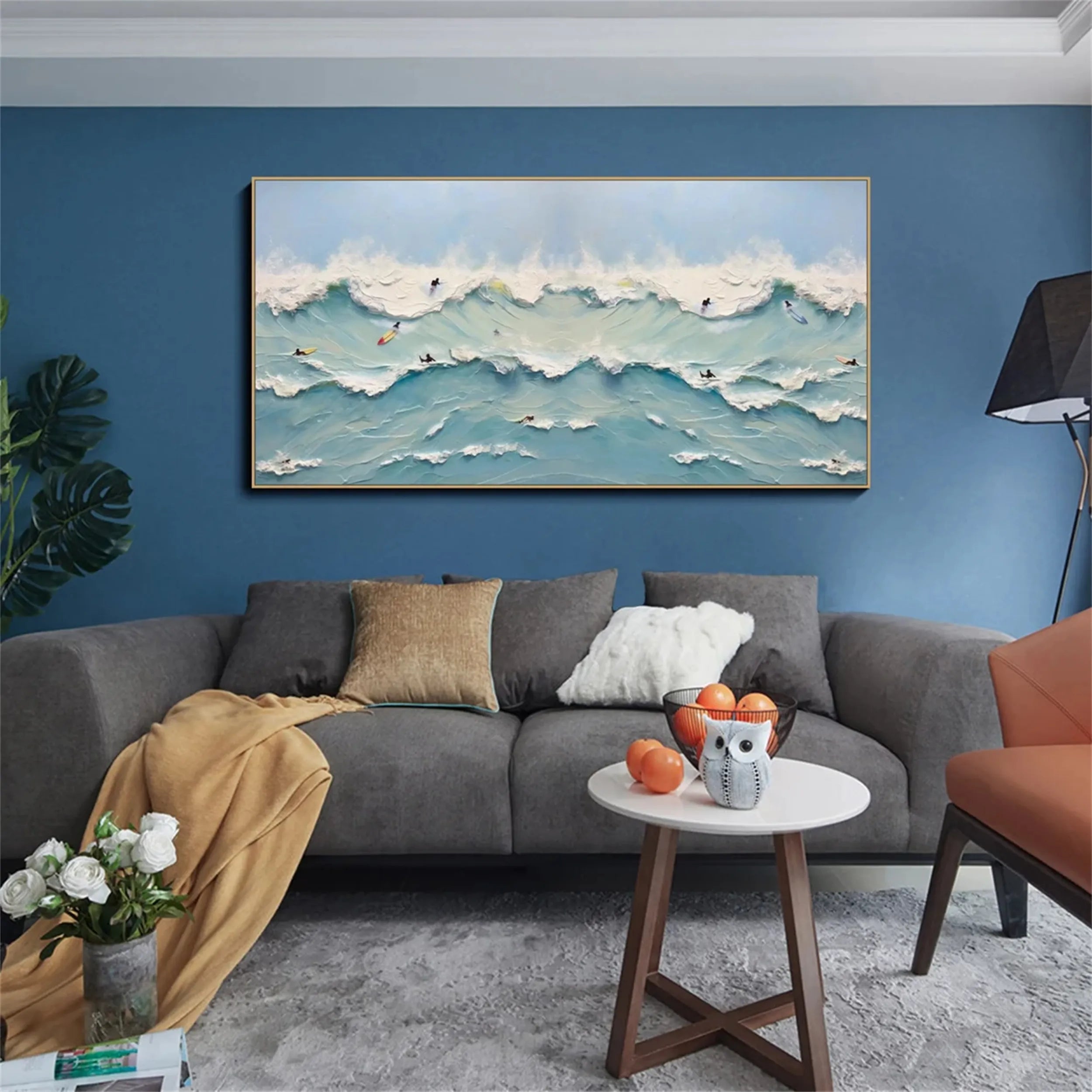 Surfer's Horizon – Textured Ocean Wave Painting Home Decor #JJ 247