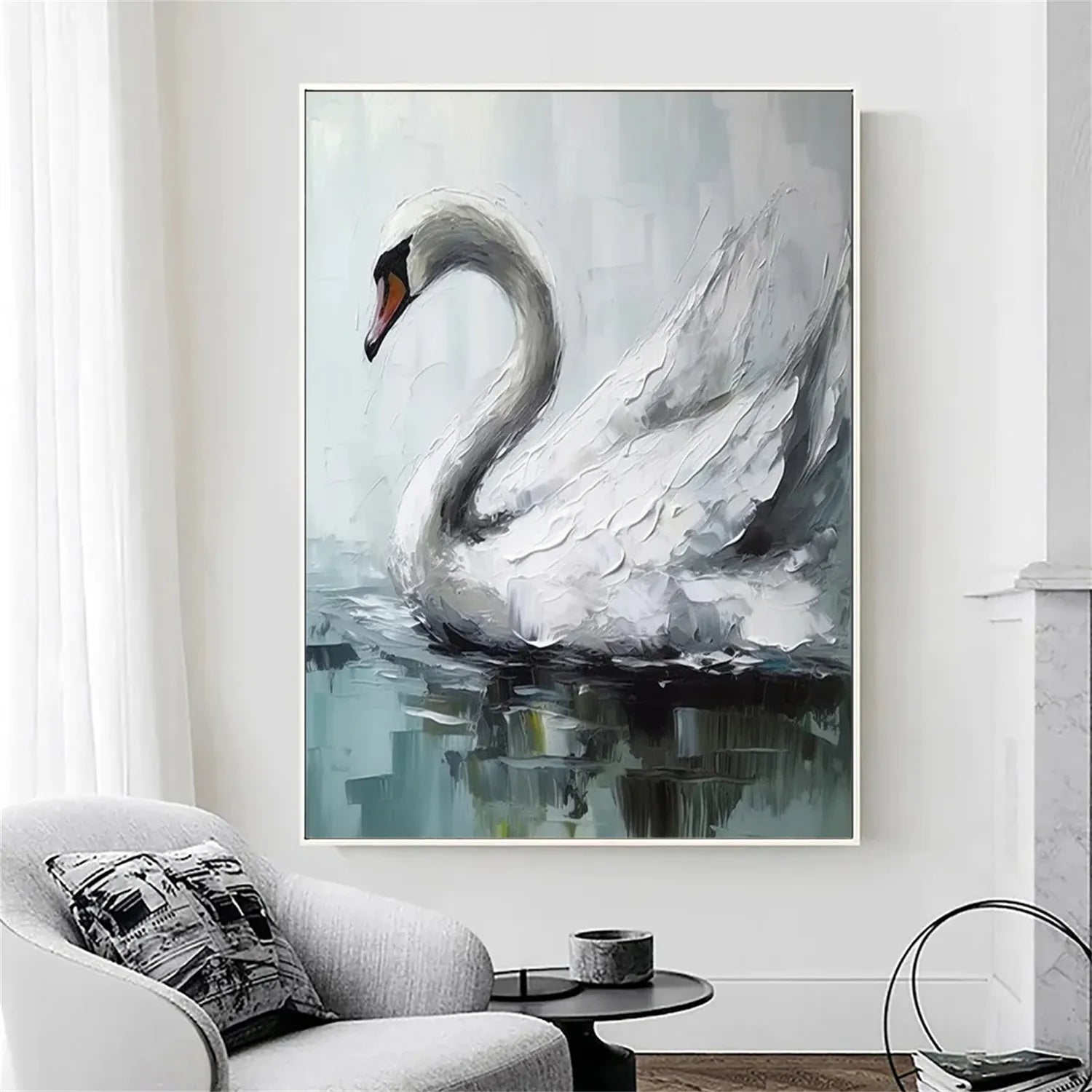 White Swan Wall Art | Large Textured Bird Painting Canvas #ZZ 210