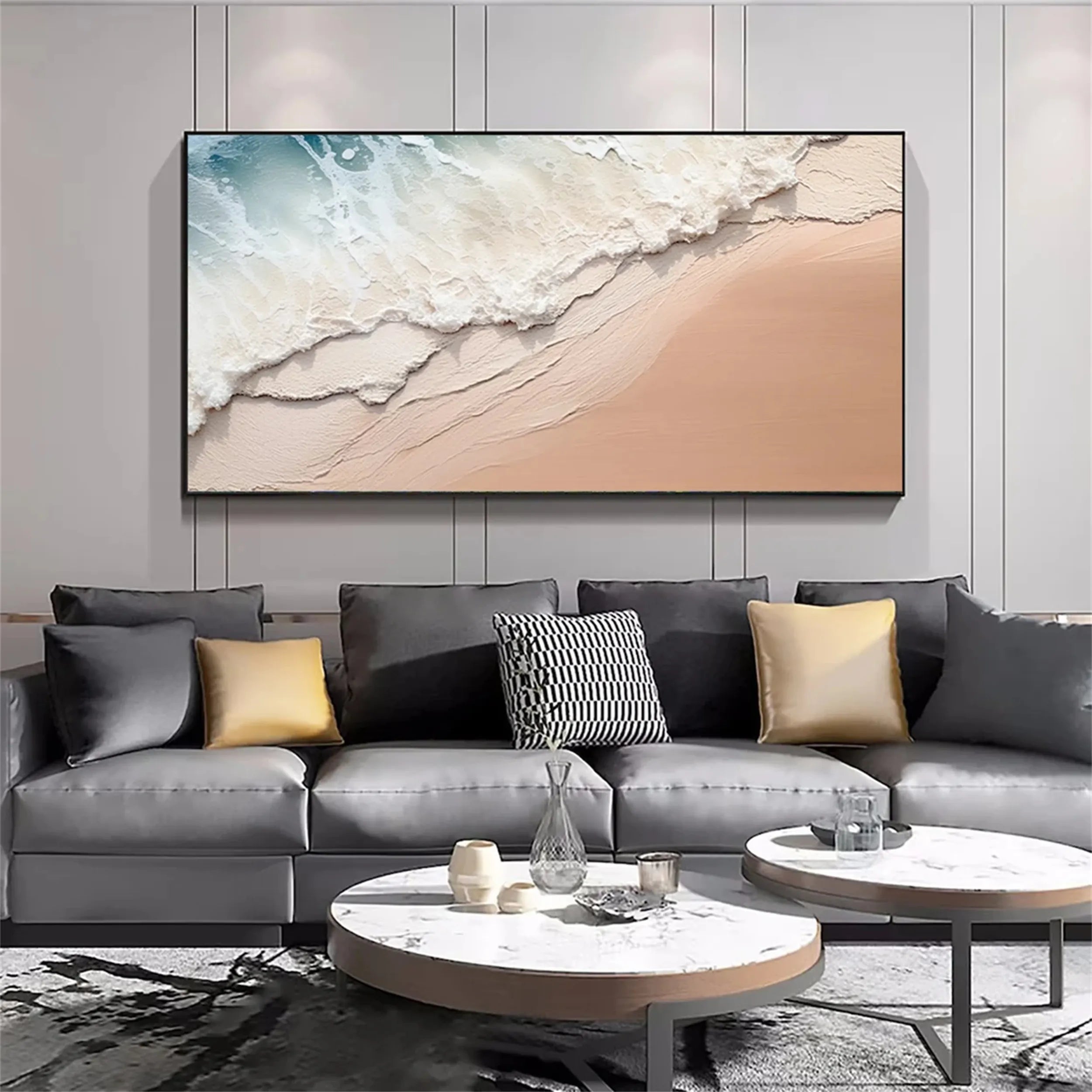 Large Textured Beach Wall Art | Abstract Ocean Wave & Sand Canvas #ZZ 076