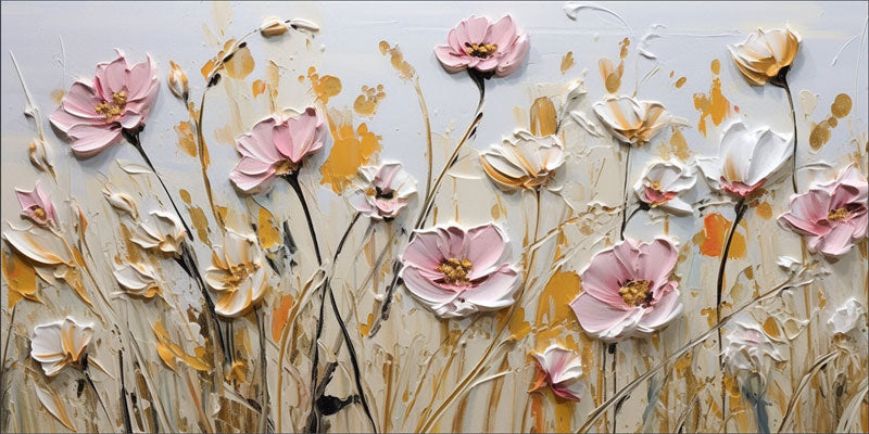 Textured Floral Wall Art | Large Pink White Flowers Canvas Painting #ZZ 180