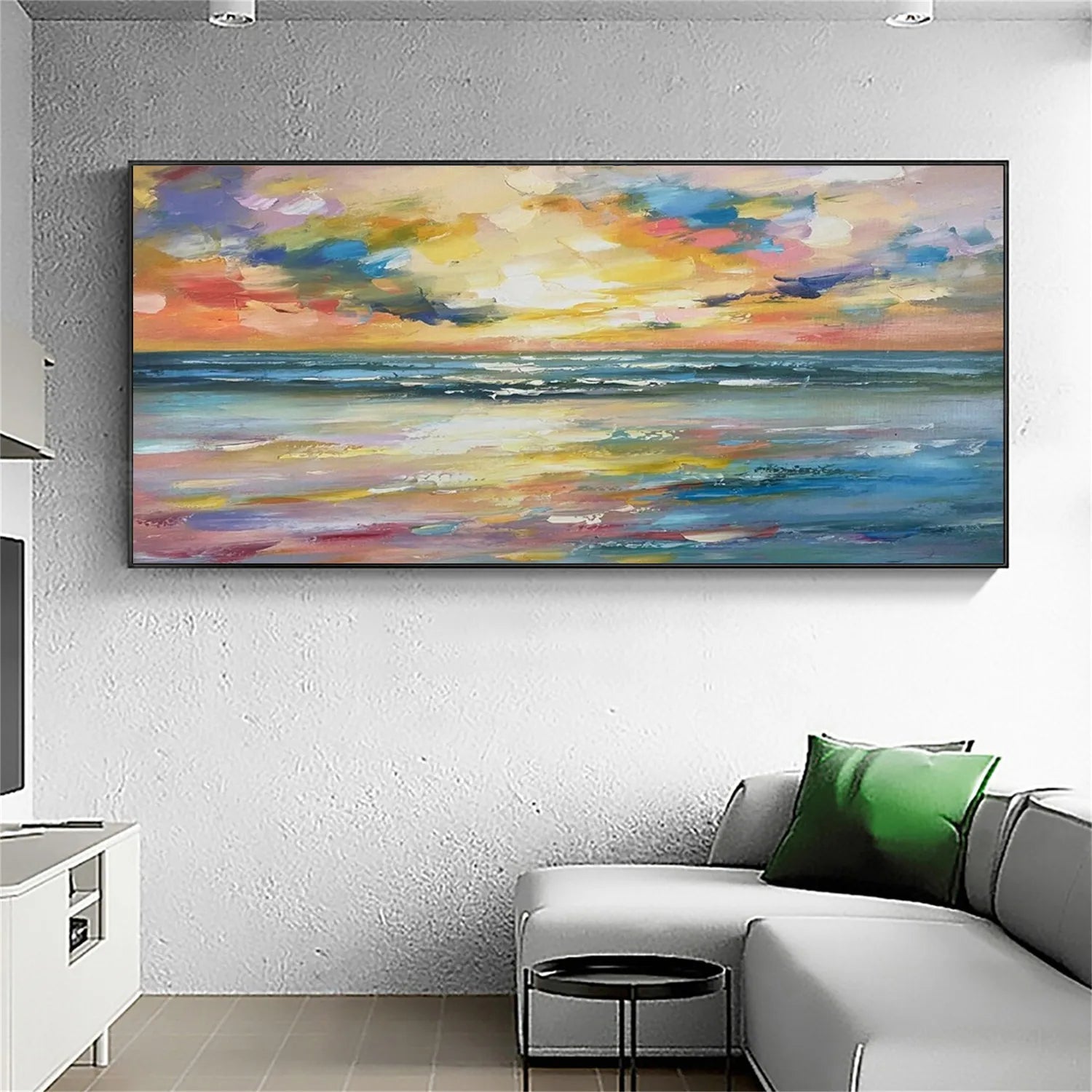 Colorful Sunset Seascape Art - Textured Ocean Oil Painting #JJ 192