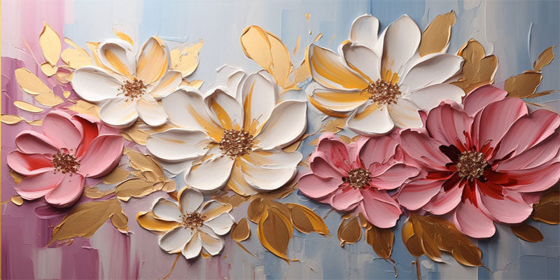 Large Abstract Flower Painting | Textured Pink White Canvas Art Decor #ZZ 181