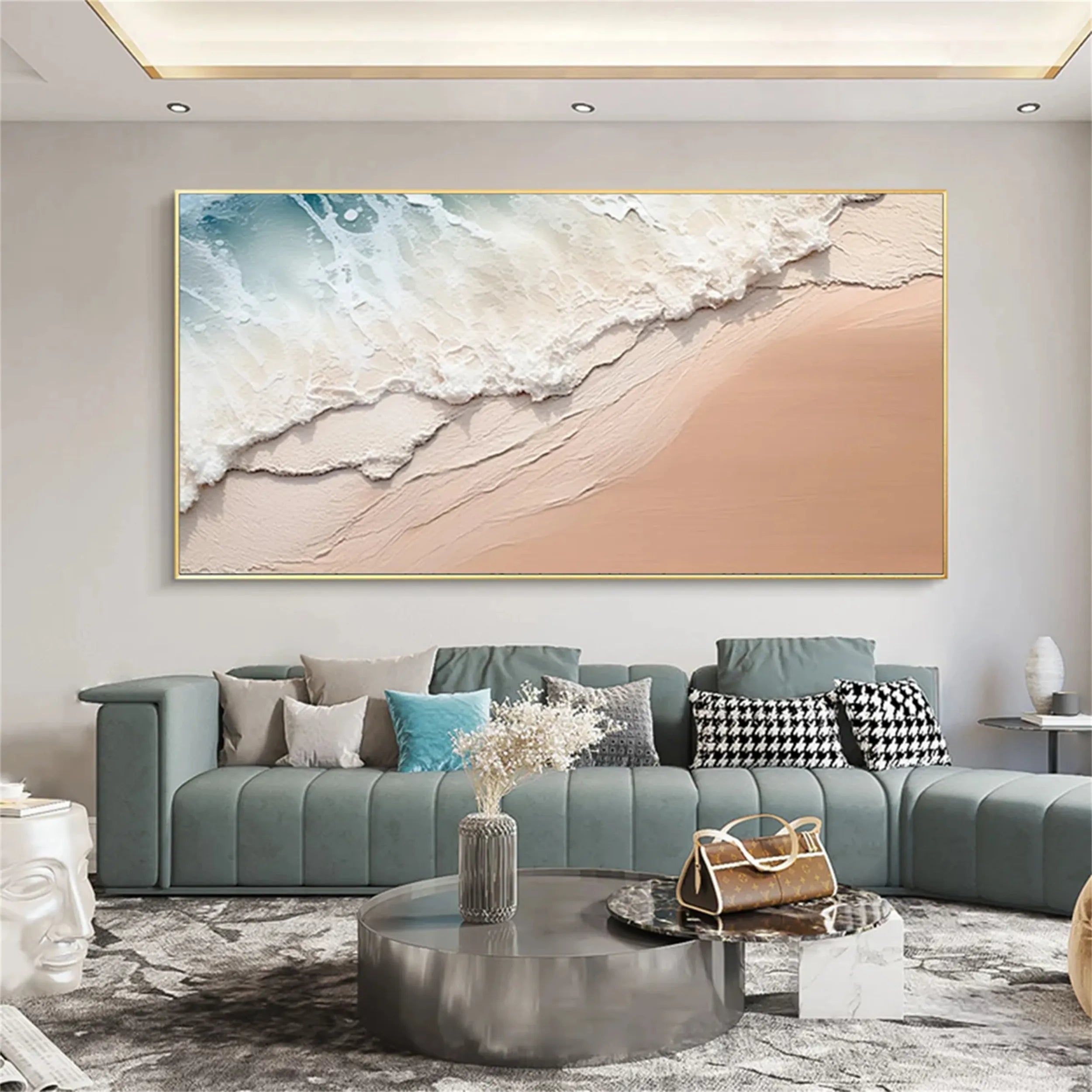 Large Textured Beach Wall Art | Abstract Ocean Wave & Sand Canvas #ZZ 076