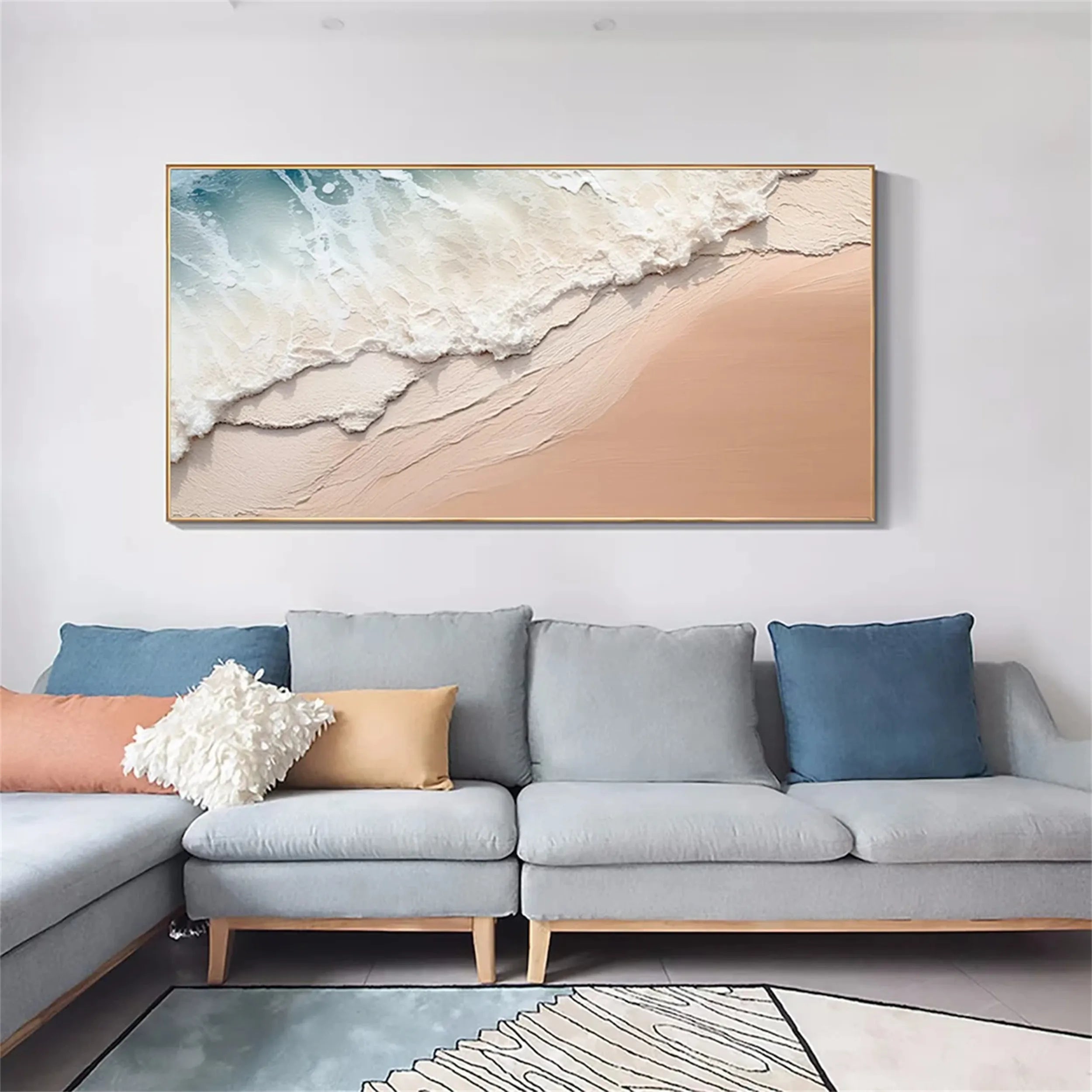Large Textured Beach Wall Art | Abstract Ocean Wave & Sand Canvas #ZZ 076