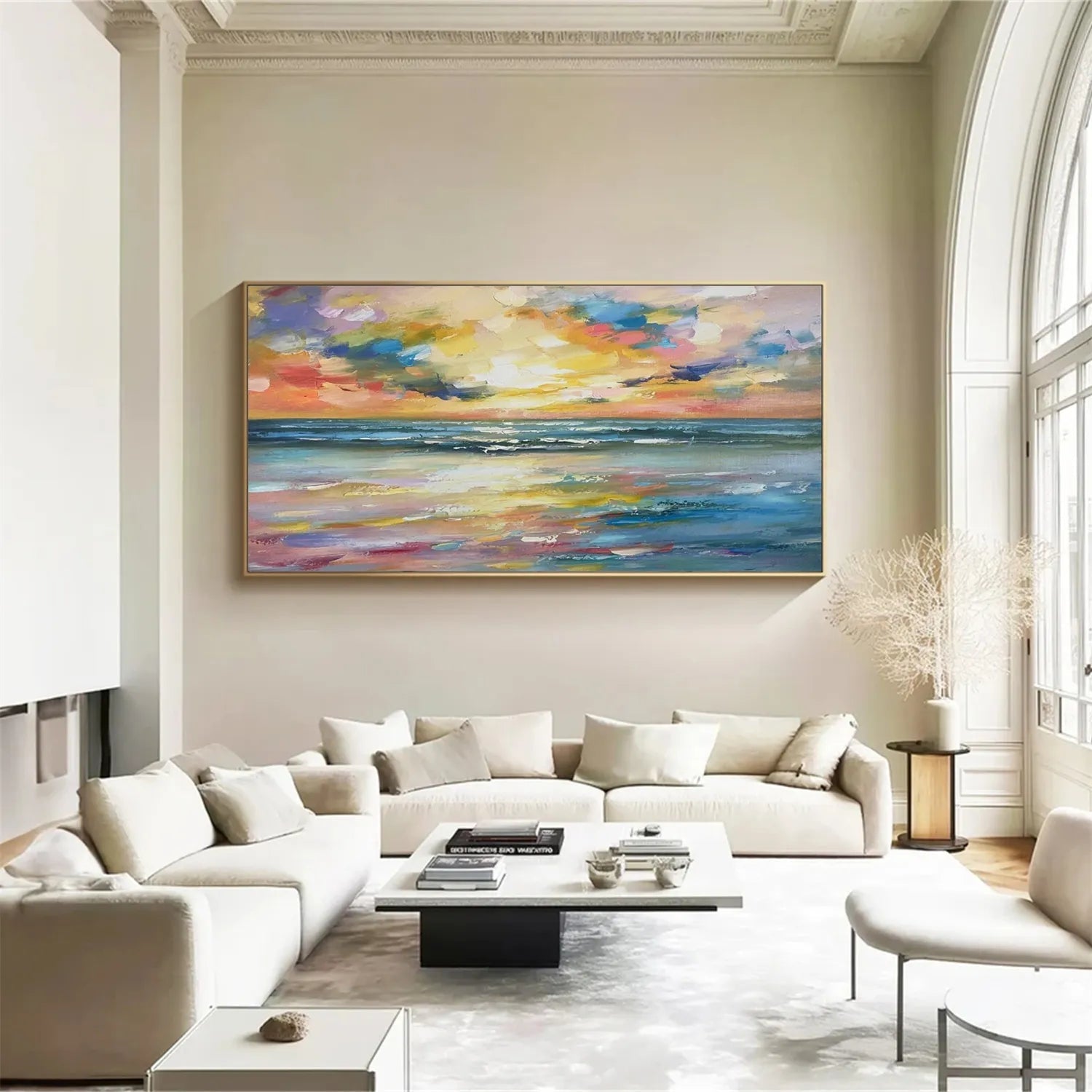 Colorful Sunset Seascape Art - Textured Ocean Oil Painting #JJ 192